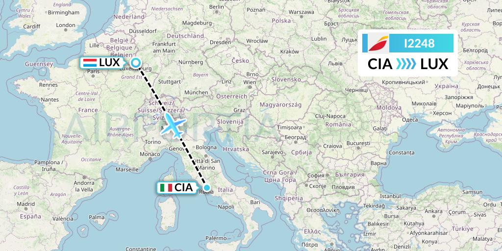 I2248 Iberia Express Flight Map: Rome to Luxembourg